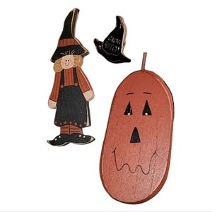 3 BIG SPOOKY Halloween Fall Pin Brooches Orange & Black Witch and Pumpkin